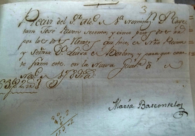 María Basconcelos, la pintora. Recibió sesenta y cinco pesos por los retratos de la reina María Luisa de Parma, consorte de Carlos IV de Borbón.﻿" /></div> <figcaption class=