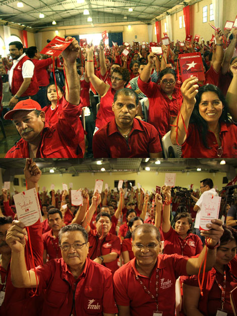 Arriba, Óscar Ortiz no votó por los cambios en los estatutos del partido durante la Convención Nacional del FMLN 2009. Abajo, Ortiz en la Convención Nacional 2012 donde fue ratificada su candidatura a la vicepresidencia. 