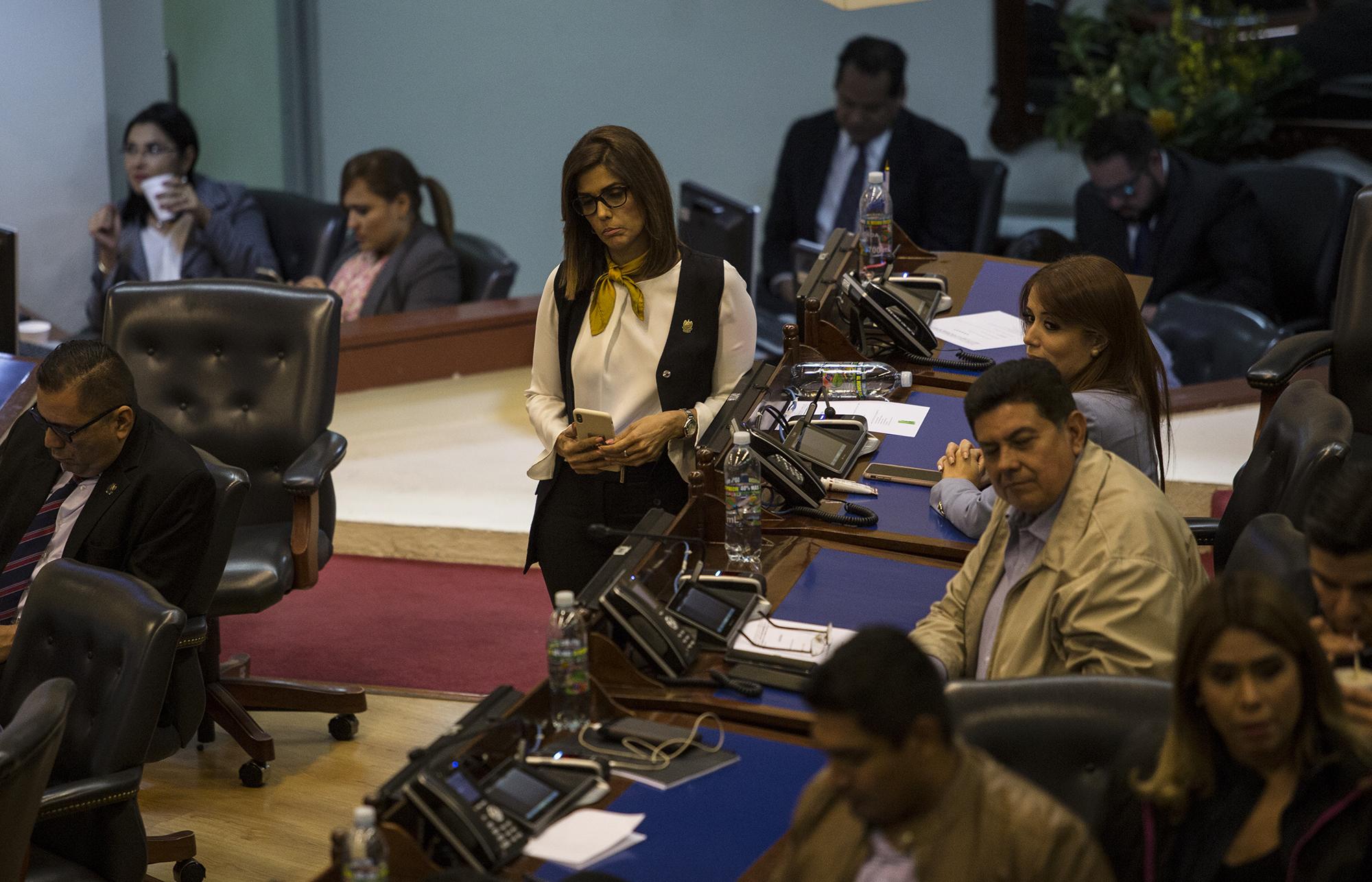 La diputada Milena Mayorga reacciona después que se diera a conocer el nombre de José Apolonio Tobar como nuevo procurador de Derechos Humanos. Como lo ha hecho desde que el presidente Nayib Bukele ganó las presidenciales, Mayorga se plegó a la denuncia del mandatario contra Arena y el FMLN.  Foto: Víctor Peña.