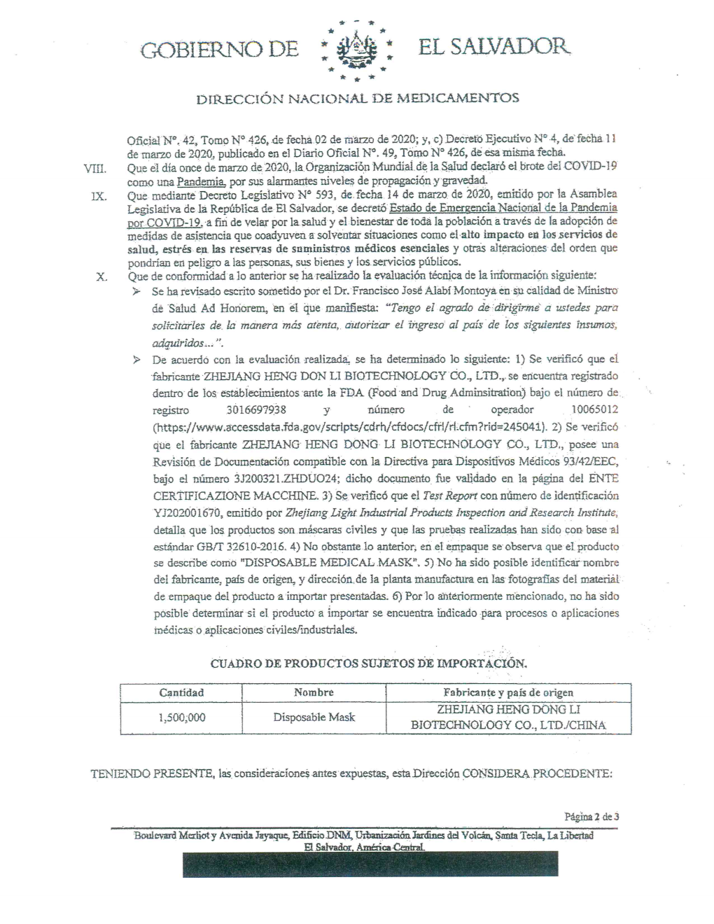 Reporte de la Dirección Nacional de Medicamentos, que consta en el archivo del Minsal, en el que técnicos concluyen que los empaques de las mascarillas enviadas por Shanghai Beyond Import and Export no permiten concluir que sean para uso médico. 