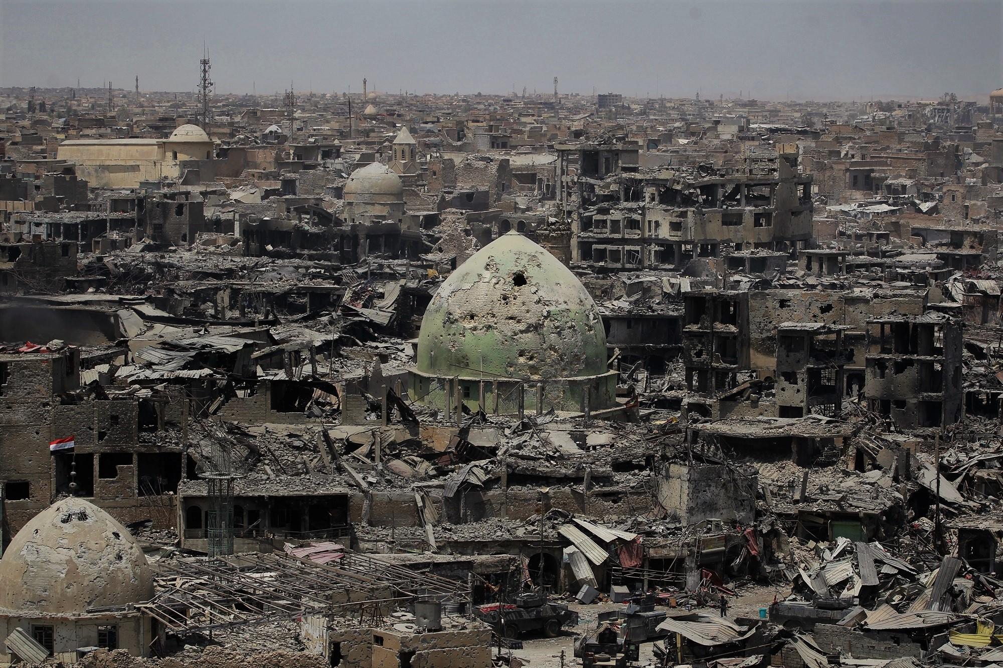 Una fotografía del casco histórico de Mosul tomada el 9 de julio de 2017, cuando el gobierno de Irak anunció que la ciudad había sido arrebatada al grupo yihadista Estado Islámico. Foto Ahmad al-Rubaye (AFP).