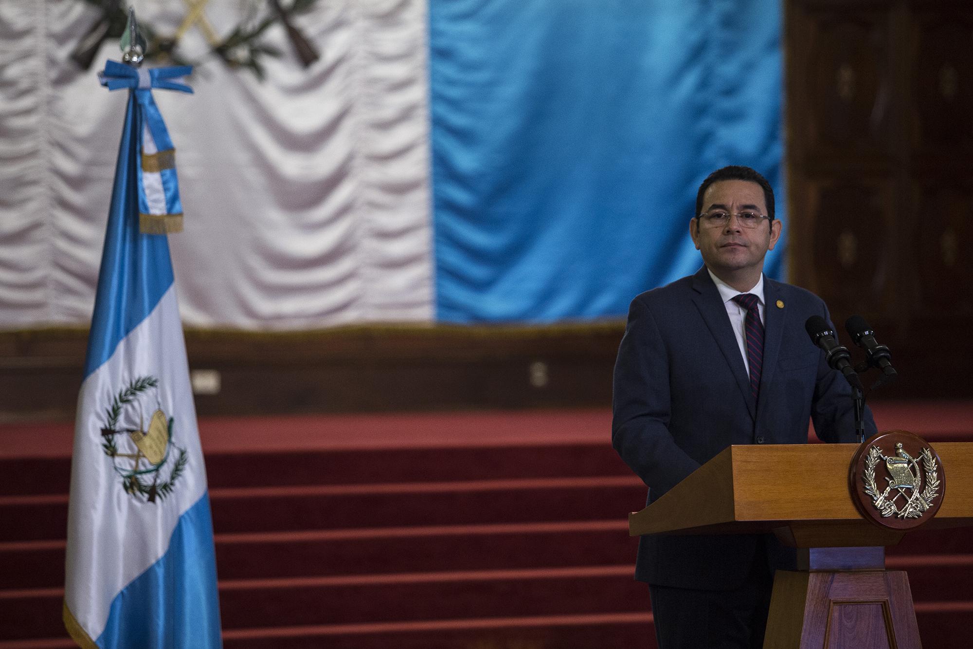 Jimmy Morales, expresidente de Guatemala (2016-2020), durante una conferencia de prensa, el a finales de 2018, en el Palcio Nacional de la Cultura. Jimmy Morales fue el encargado de expulsar a la Cicig. Foto de El Faro, por Víctor Peña.