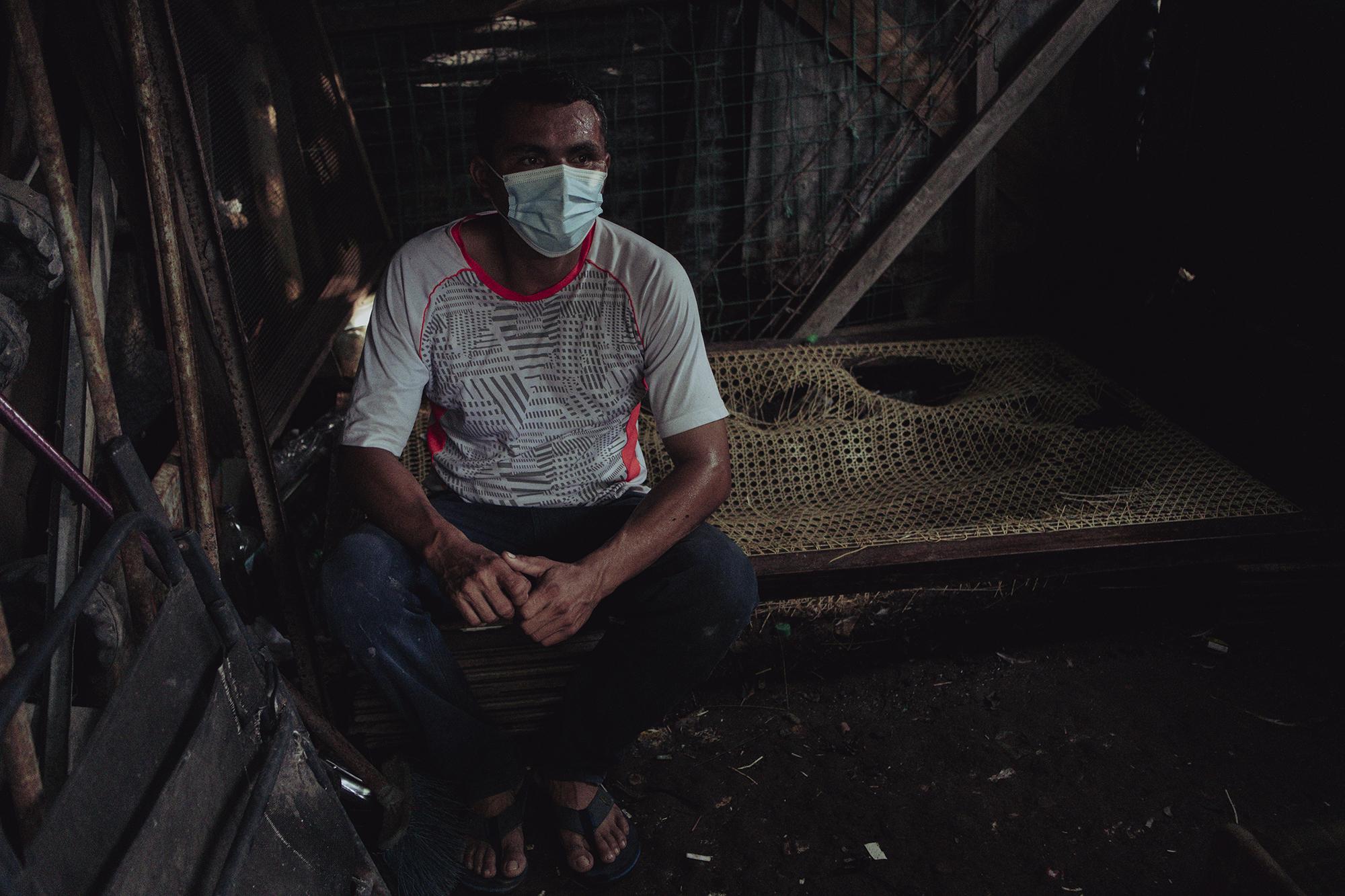 José Díaz, 34, rests on his bed in a room his mother built for him along the banks of the Grande. Like the other residents who came from Urbina 2, José’s mother doesn’t own the property where she lives. He scavenges for recyclables but has been unable to sell any amid the pandemic. He says he has worked since August to build decent lodging. “We’re leaving for the new place in the hopes that one day it will be ours, because we can’t live here any longer. One day the river will sweep away all these shacks,” he said. 