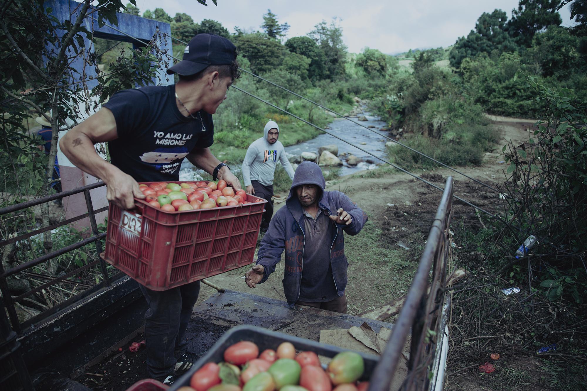 En el lugar conocido como El Billar del caserío Río Abajo en Las Pilas, Chalatenango, la frontera sí está abierta. Allí, trabajadores salvadoreños cruzan para pasar las verduras que se comercializan en distintos mercados de El Salvador. Foto de El Faro: Carlos Barrera