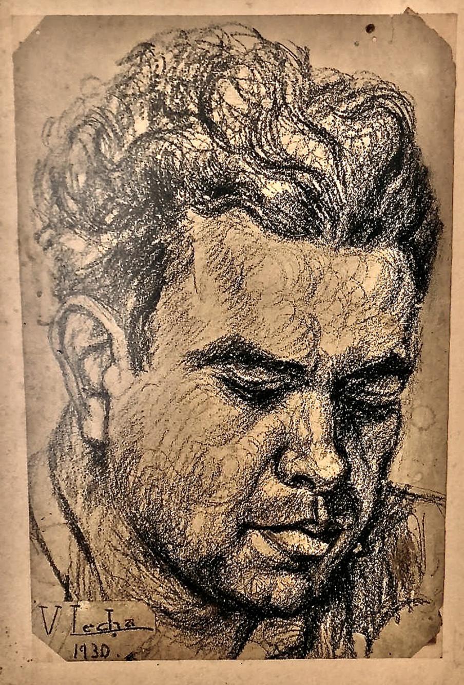 Jacinto Castellanos Rivas. Retrato a grafito por Valero Lecha (1930). Colección de la familia Mora Castellanos.