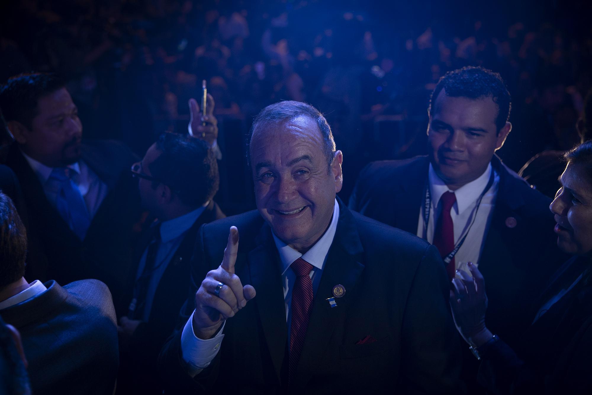 Alejandro Giammattei la noche del 11 de agosto de 2019, tras proclamarse vencedor de la segunda vuelta de la elección presidencial. 