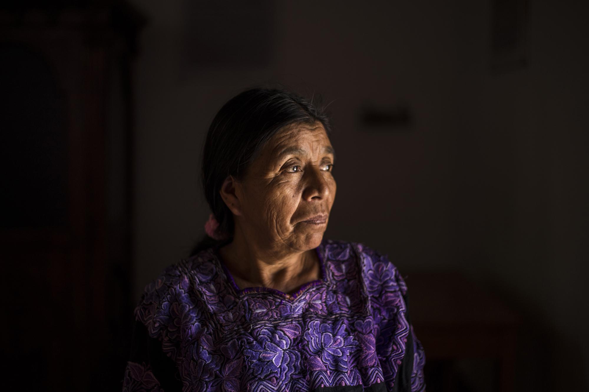 Catarina Pérez, 64, lives in San Juan Cotzal. Her husband was killed in 1980 and her father in 1982. In Cotzal, there is a registry documenting 280 disappearances. To date, only 80 bodies have been recovered. Catarina washes clothes for other families and harvests corn to survive. She says that, for years, she dreamed every night of her husband Juan Velasco: that he was alive, by her side. One day, she visited his grave to ask for his forgiveness. She says that she has not dreamed of him since.