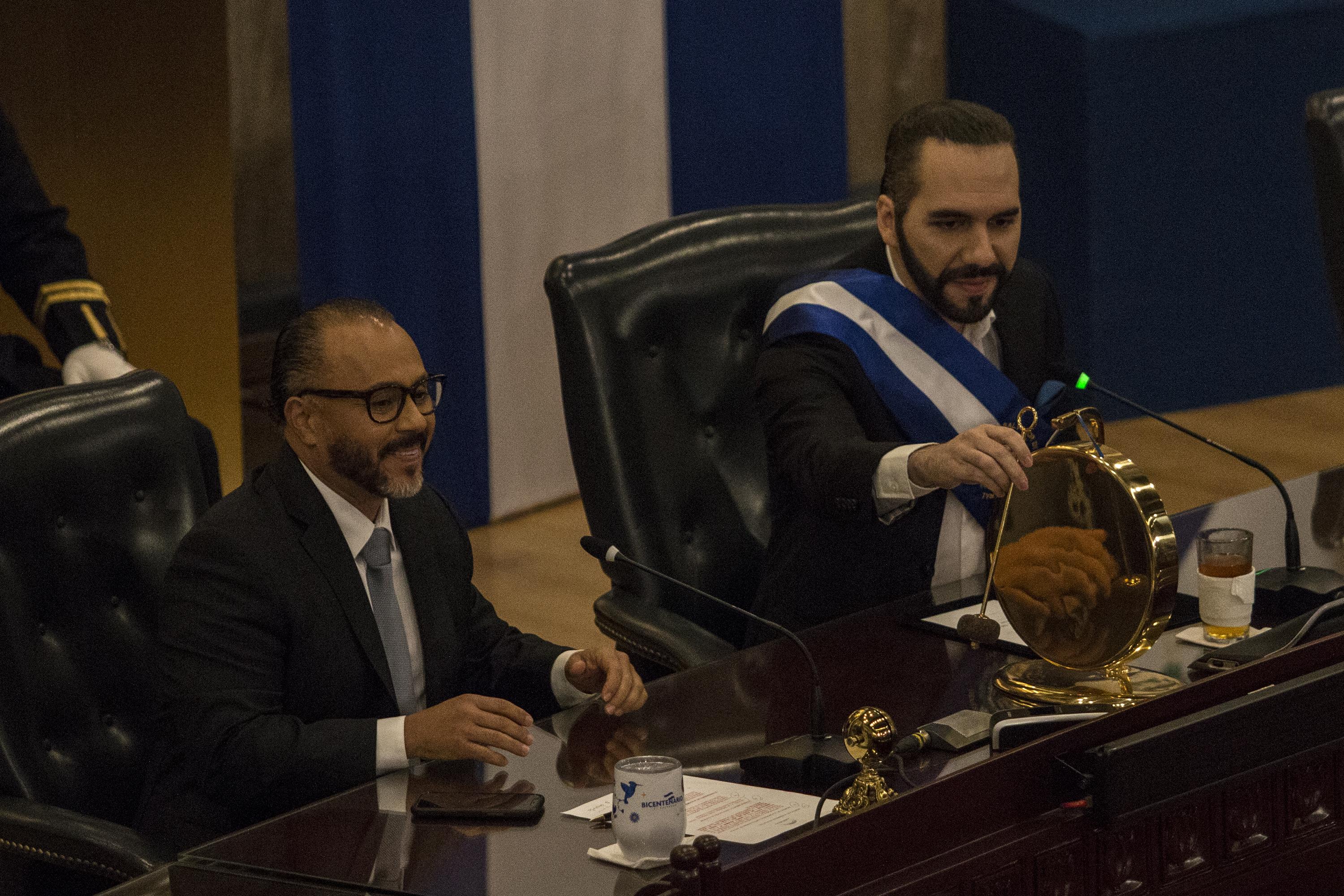 El 1 de junio de 2022, en su discurso de tercer año de gestión ante la Asamblea Legislativa, el presidente Nayib Bukele aseguró que estaba ganado la guerra a las pandillas tras aprobar el tercer mes del régimen de excepción. Foto de El Faro: Víctor Peña. 