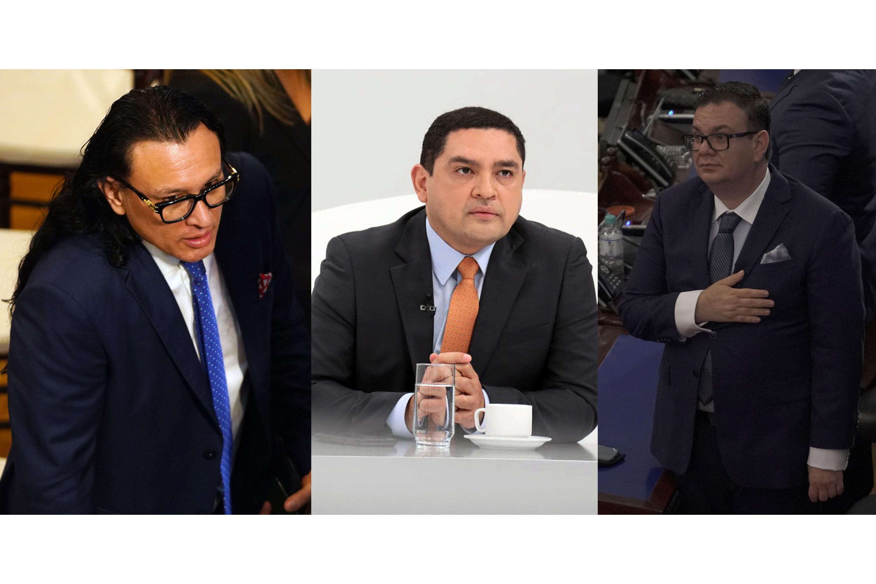 Ernesto Sanabria, secretario de Prensa de la Presidencia, Javier Argueta, ex asesor jurídico de la Presidencia y Christian Guevara, jefe de fracción de Nuevas Ideas. Todos sancionados por Estados Unidos e incluidos en la Lista Engel del año 2022.