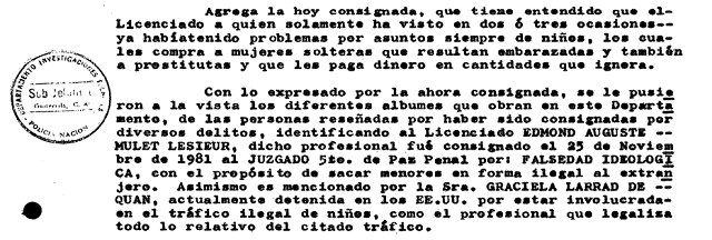 Detalle del reporte policial de 1984.