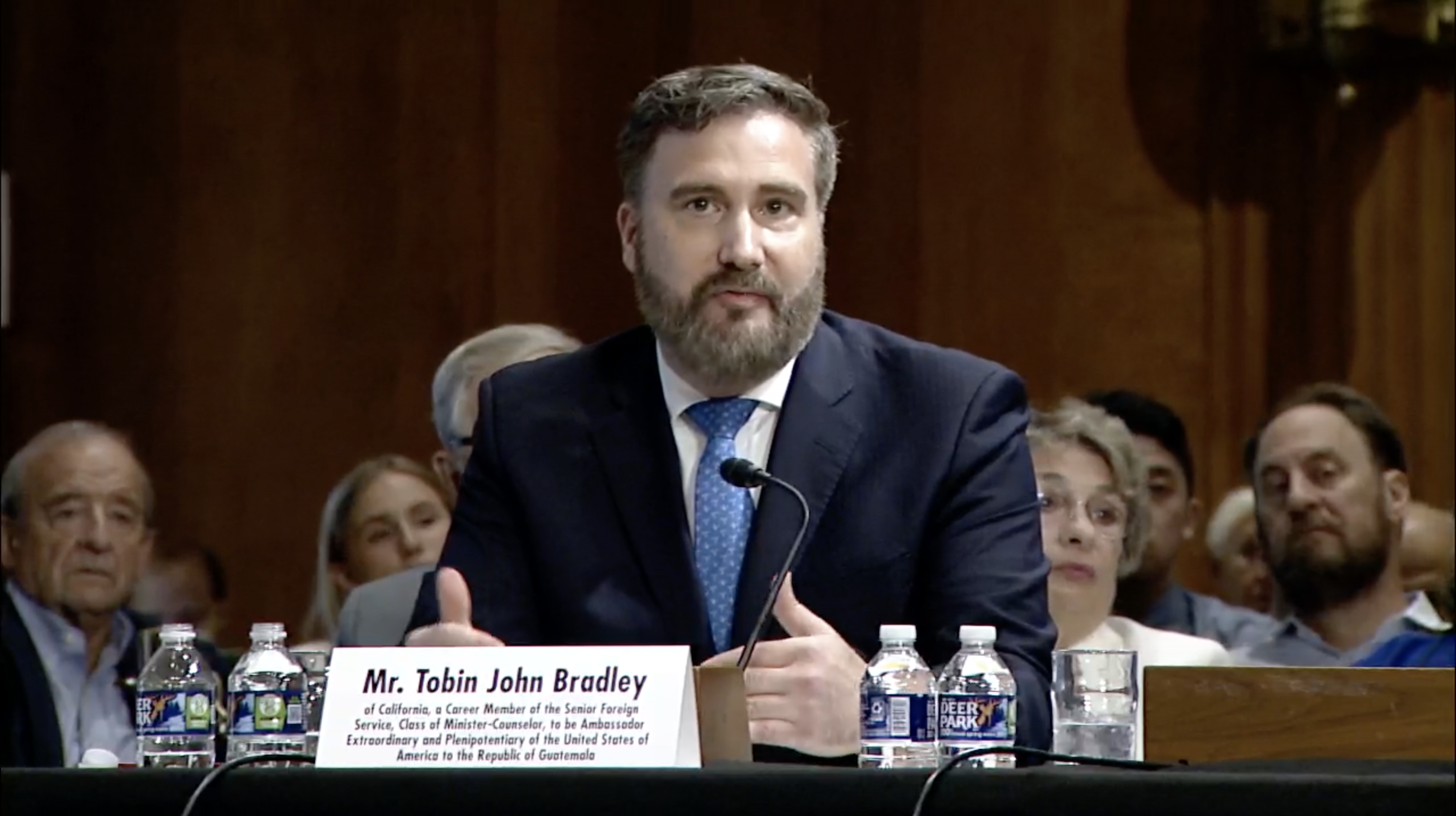 Career diplomat Tobin Bradley during a Senate hearing on his nomination as ambassador to Guatemala, held on July 26, 2023.