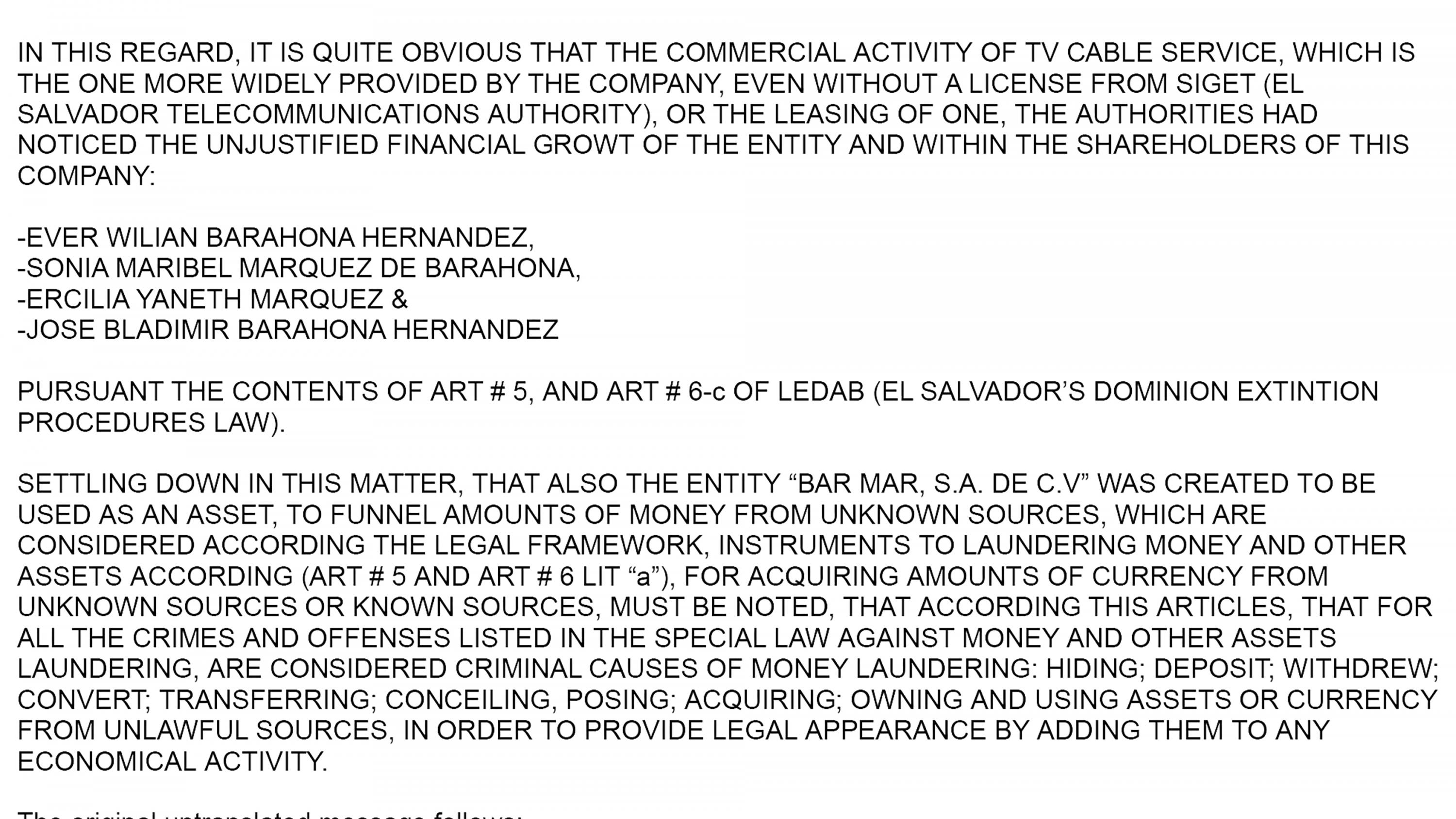 An exceprt of the communications between Interpol El Salvador and its Washington counterpart between November and December 2021 on the 