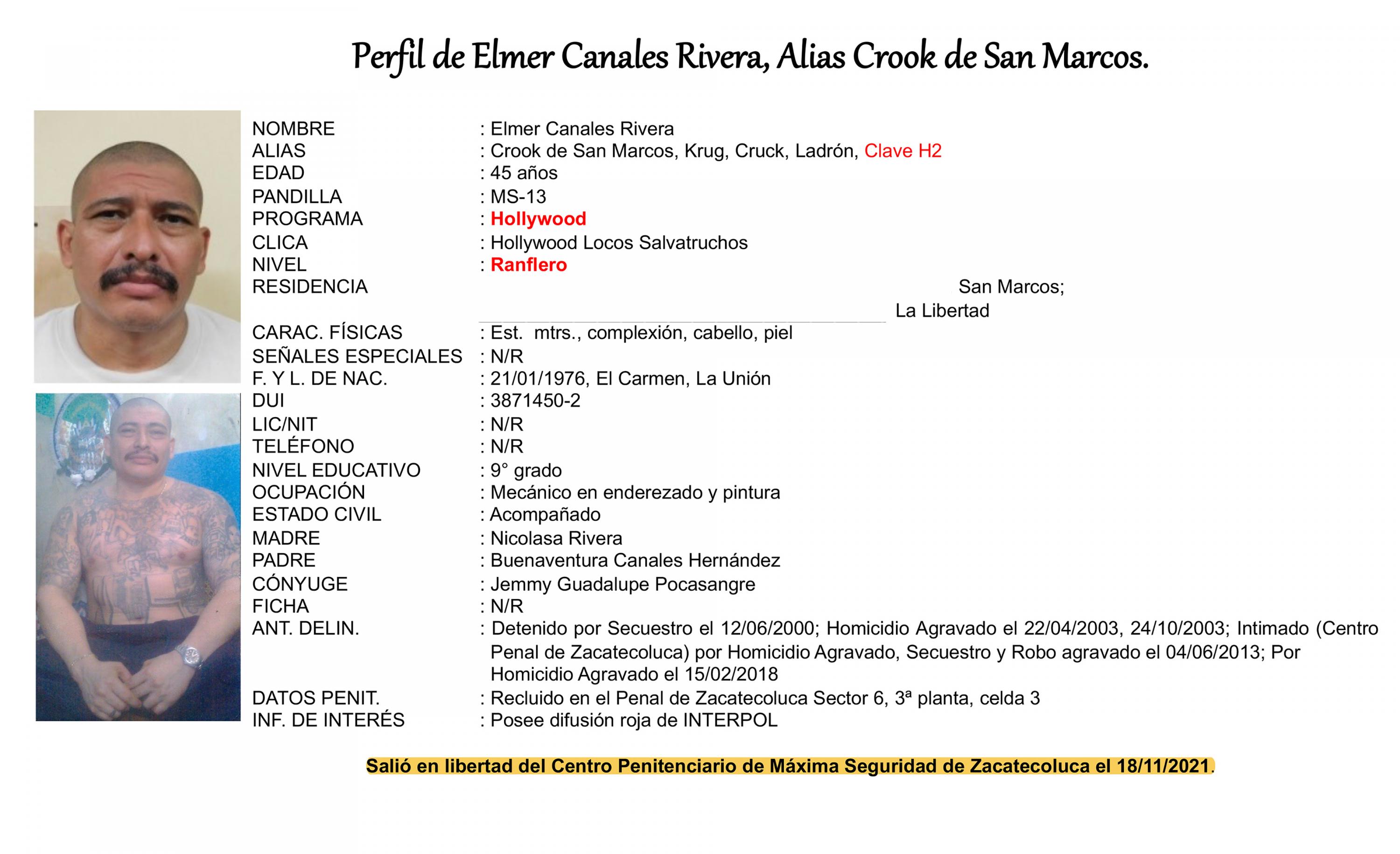 En mayo de 2022, el subcomisionado de la División de Investigación Criminal Transnacional de la PNC de El Salvador escribió un correo electrónico al Grupo Conjunto de Inteligencia Fronteriza pidiendo ayuda para repatriar a Crook y agregando que desde que salió de la cárcel en noviembre de 2021 la Policía tenía información de que estaba en Guatemala o México.