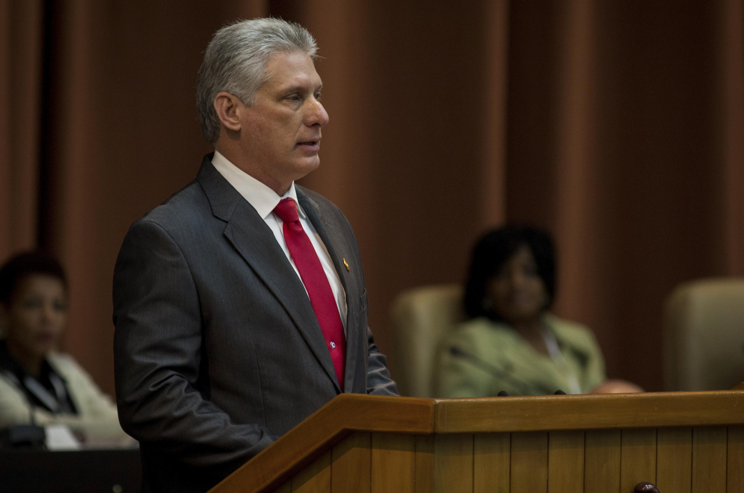 Miguel Díaz-Canel durante su primer discurso como presidente de Cuba. AFP PHOTO / www.cubadebate.cu
