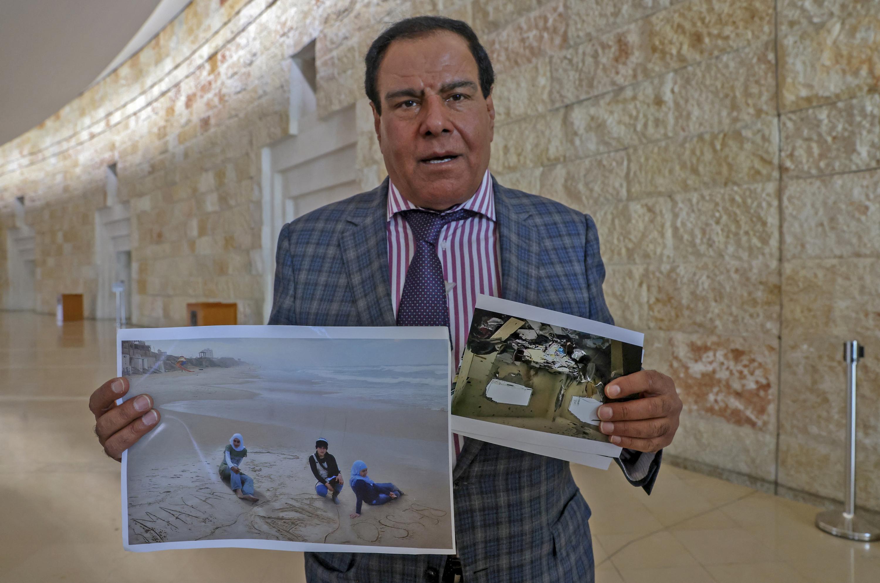 Palestinian doctor Izzeldin Abuelaish gives a press conference at the Israeli Supreme Court in Jerusalem on November 15, 2021. Abuelaish is a Palestinian doctor from Gaza who worked at the Tel Hashomer hospital in Israel until 2009, when his house was hit by an Israeli airstrike in the Gaza Strip, killing three of this daughters and his niece. Photo Ahmad Gharabli/AFP