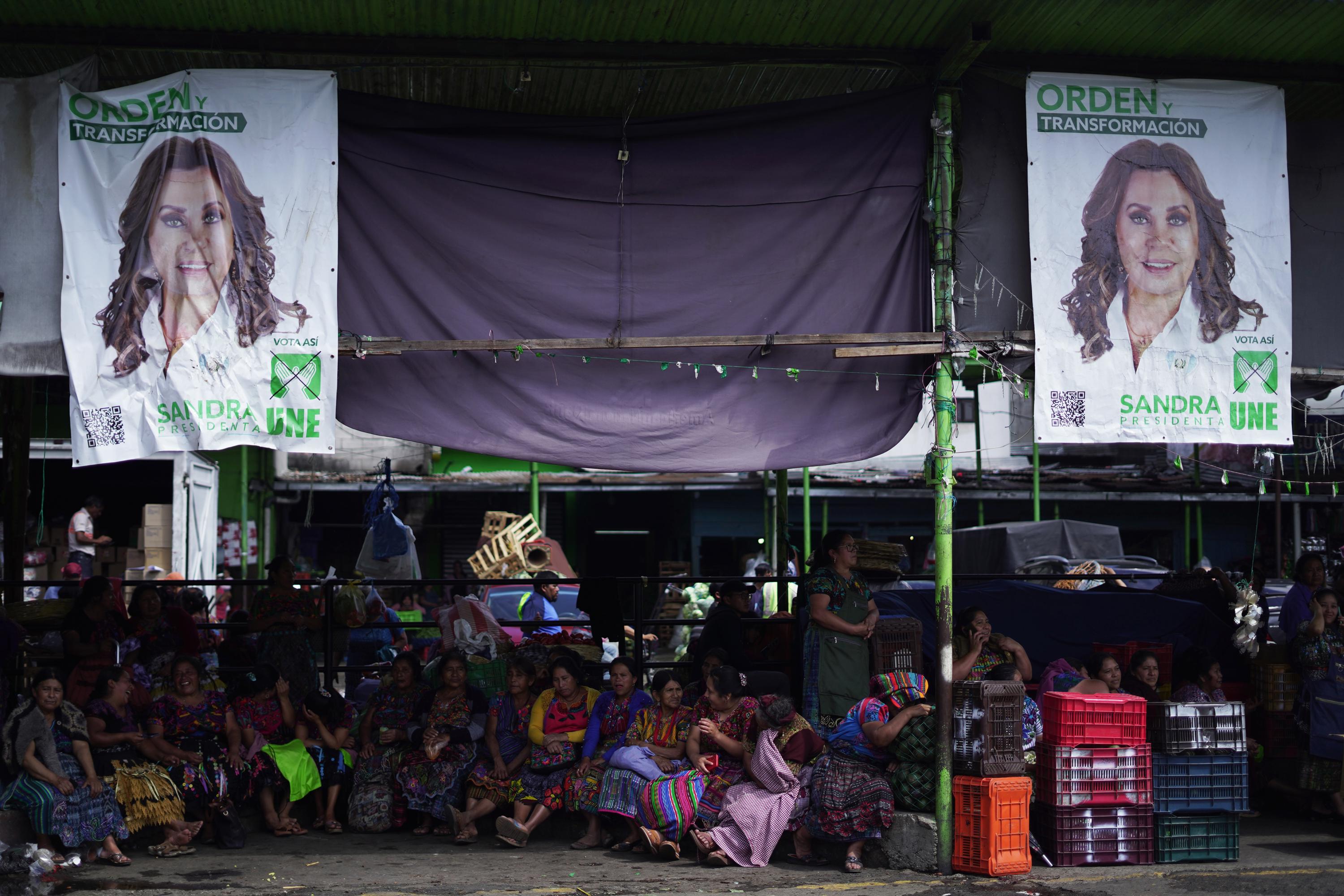 UNE campaign banners in La Terminal market, Guatemala