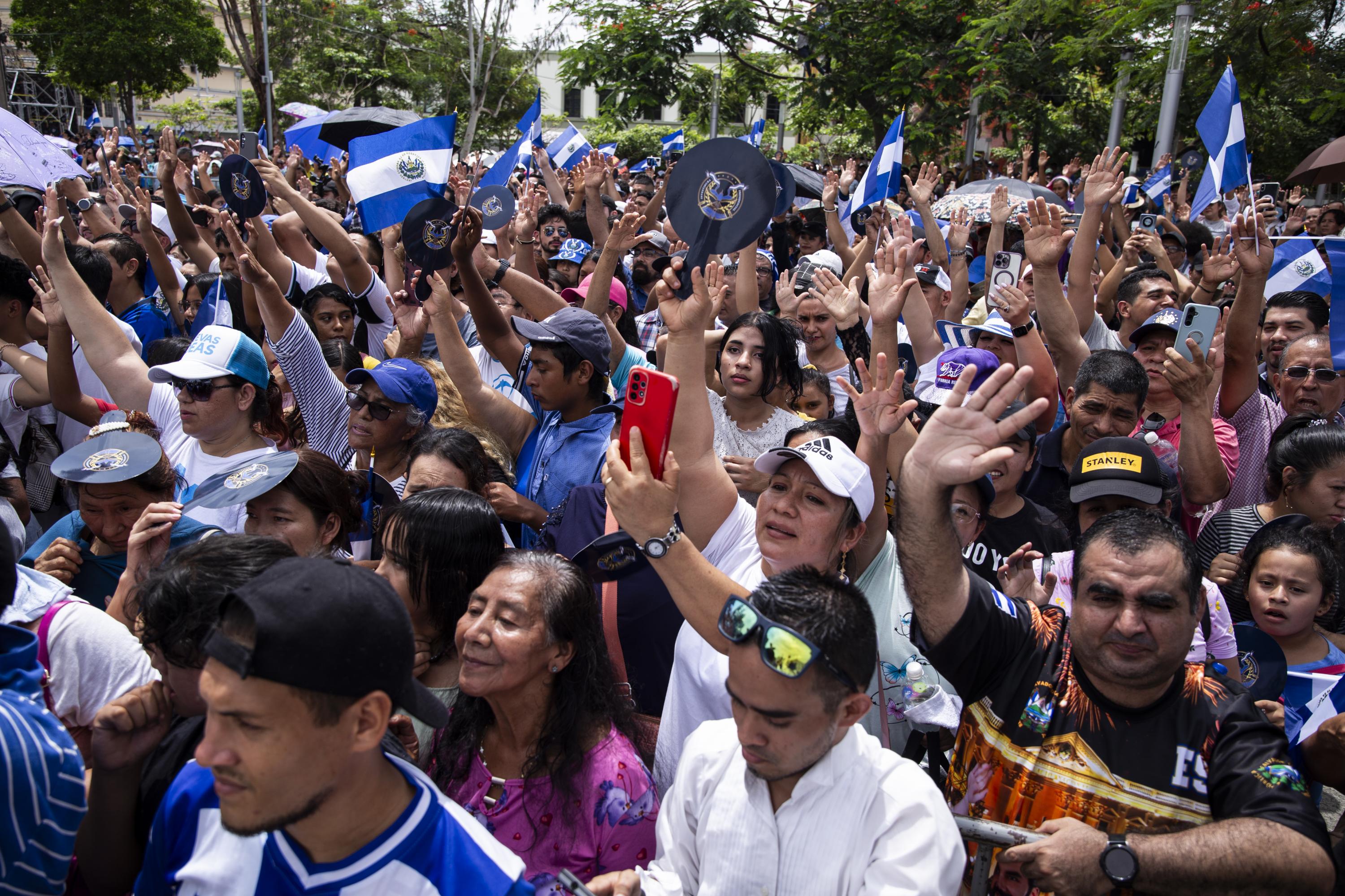 Supporters gathered in Plaza Barrios in San Salvador for Nayib Bukele