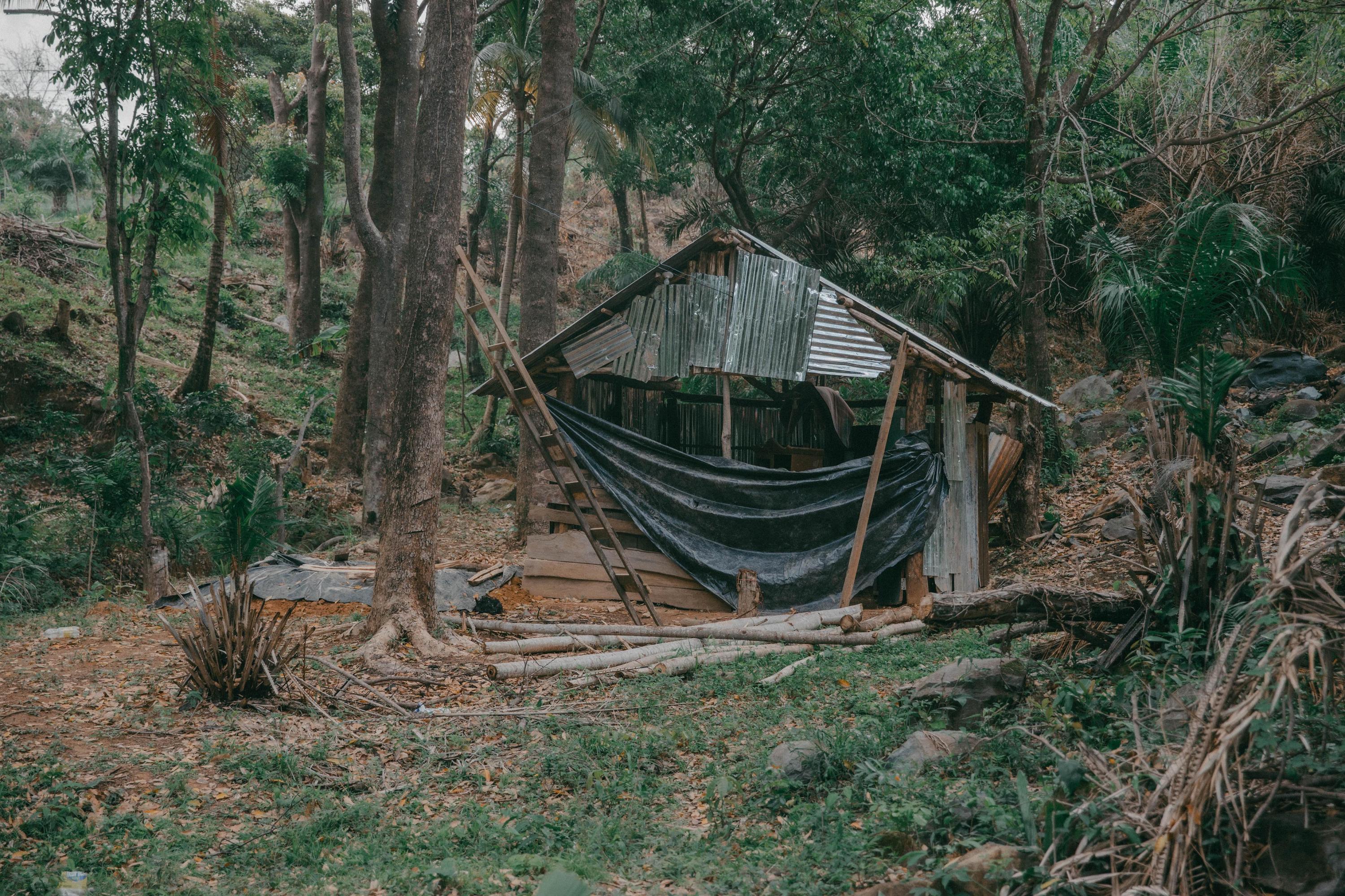 En la recuperación llamada Wabato (Nuestra Casa) se construyen pequeñas casas de lámina y madera que funcionarán como refugio para alguna familia o miembro de la comunidad garífuna. Foto de El Faro: Carlos Barrera