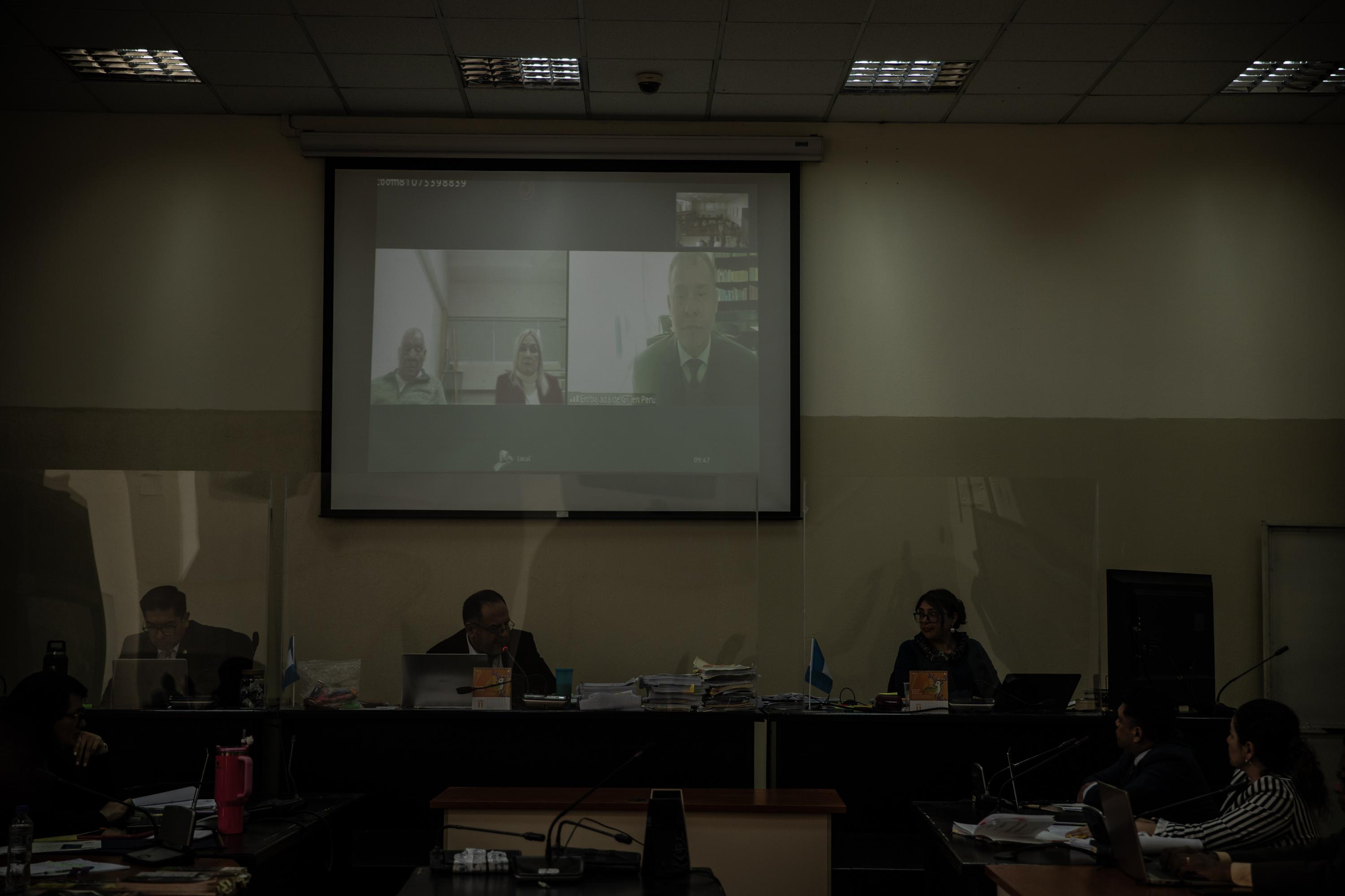 Retired Guatemalan General Benedicto Lucas attends his trial on charges of genocide over videoconference in Guatemala City. The trial of the former head of the General Staff began in April 2024. Photo Carlos Barrera