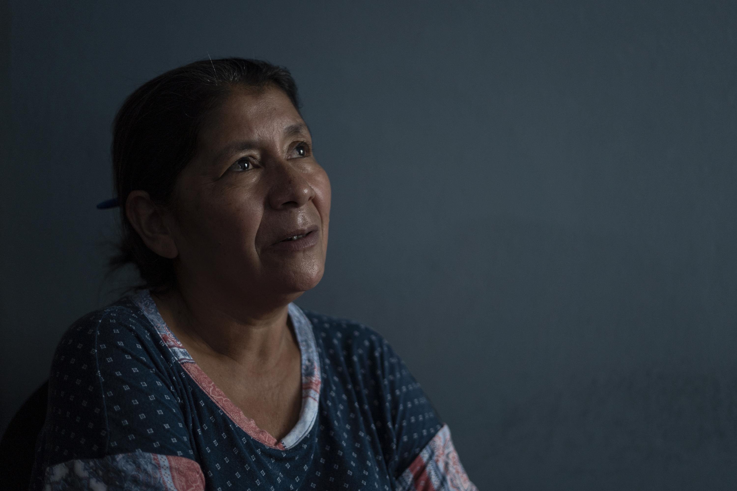 Vidalina Morales, 55, president of the Santa Marta Association for Economic and Social Development (ADES), during an interview with El Faro at the offices of FESPAD, a Salvadoran human rights organization, in San Salvador on June 14, 2023. Photo Víctor Peña