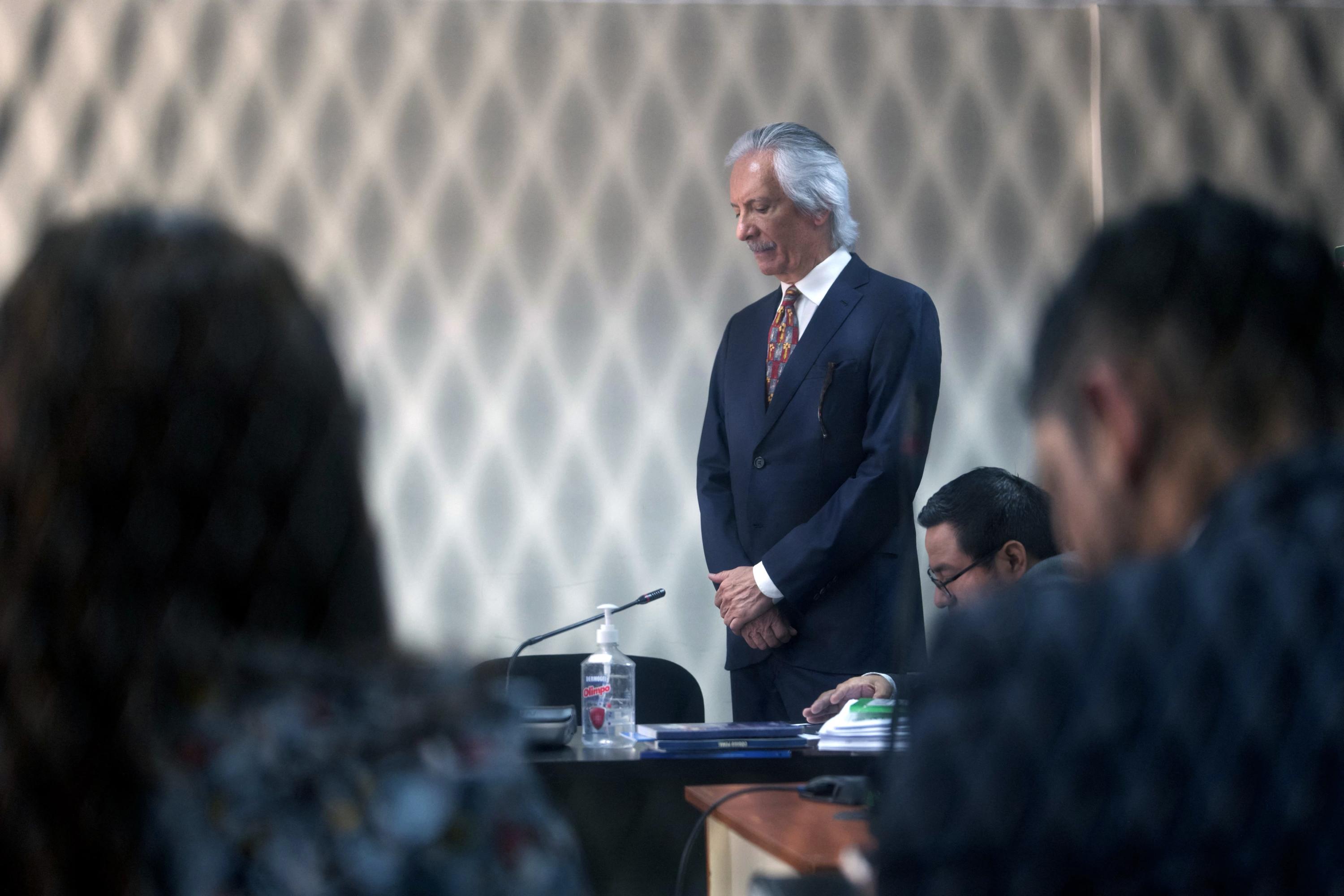 Guatemalan journalist Jose Rubén Zamora, founder of the newspaper elPeriódico, looks on during his hearing at the Palace of Justice in Guatemala City on Mar. 10, 2025. A Guatemalan judge decided to immediately return journalist Jose Ruben Zamora to prison by obeying an order that revoked the house arrest he had been under since last October. Photo Edwin Bercián/AFP