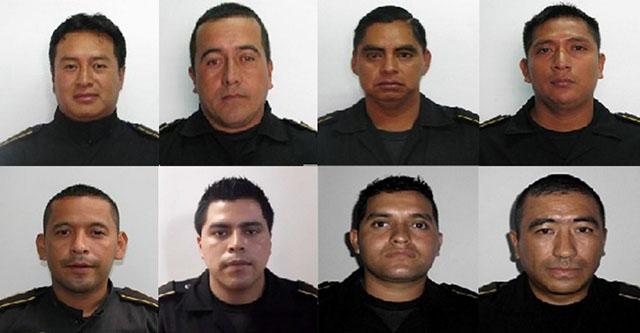 Fotos proporcionadas por la PNC de Guatemala de los agentes asesinados por un comando armado en la estación de policía de Salcajá, Quetzaltenango. Foto AFP/PNC Guatemala