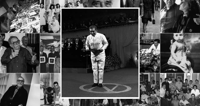 Al centro, Gabriel García Márquez al recibir el premio Nobel de Literatura en 1982. / Fotos del especial de la FNPI.