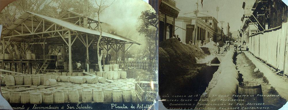 Obras de Saneamiento y Pavimentación de San Salvador. Muchas de las concesiones de obras e infraestructura estatal a cargo de empresas estadounidenses en la década de 1920, estuvieron ligadas, por ejemplo, al empréstito de 1922 con Minor C. Keith. Fototeca del Archivo General de la Nación. El Salvador.
