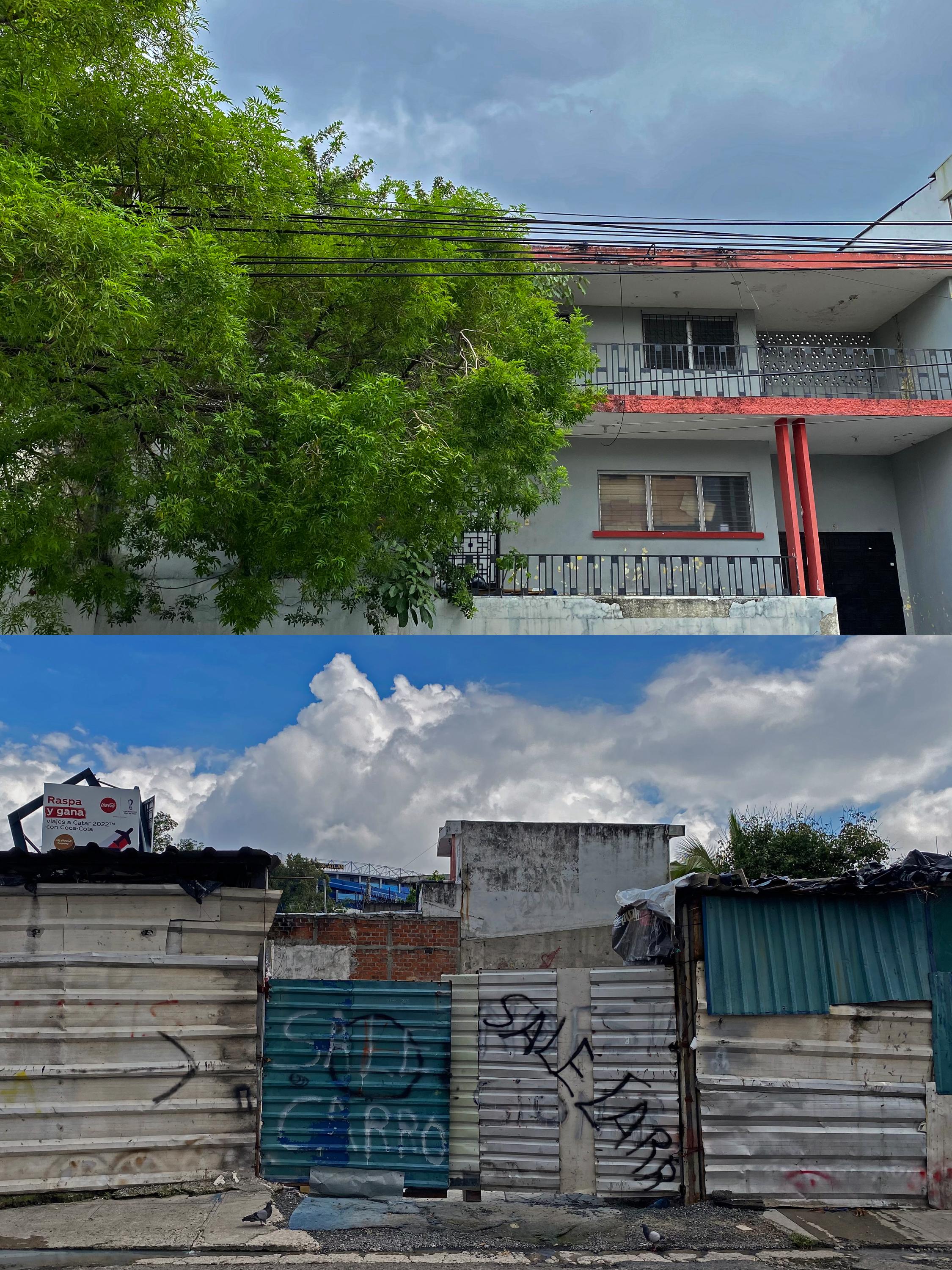 NSB reportó dos direcciones al Registro de Comercio. La primera es un edificio abandonado en la 69 Avenida Norte y 1 Calle Poniente, en la colonia Escalón, San Salvador. La segunda dirección, inscrita cuando la empresa fue fundada, es un predio frente al estadio Cuscatlán, en el Reparto Los Héroes y Calle Los Héroes, San Salvador. Foto de El Faro: Víctor Peña.