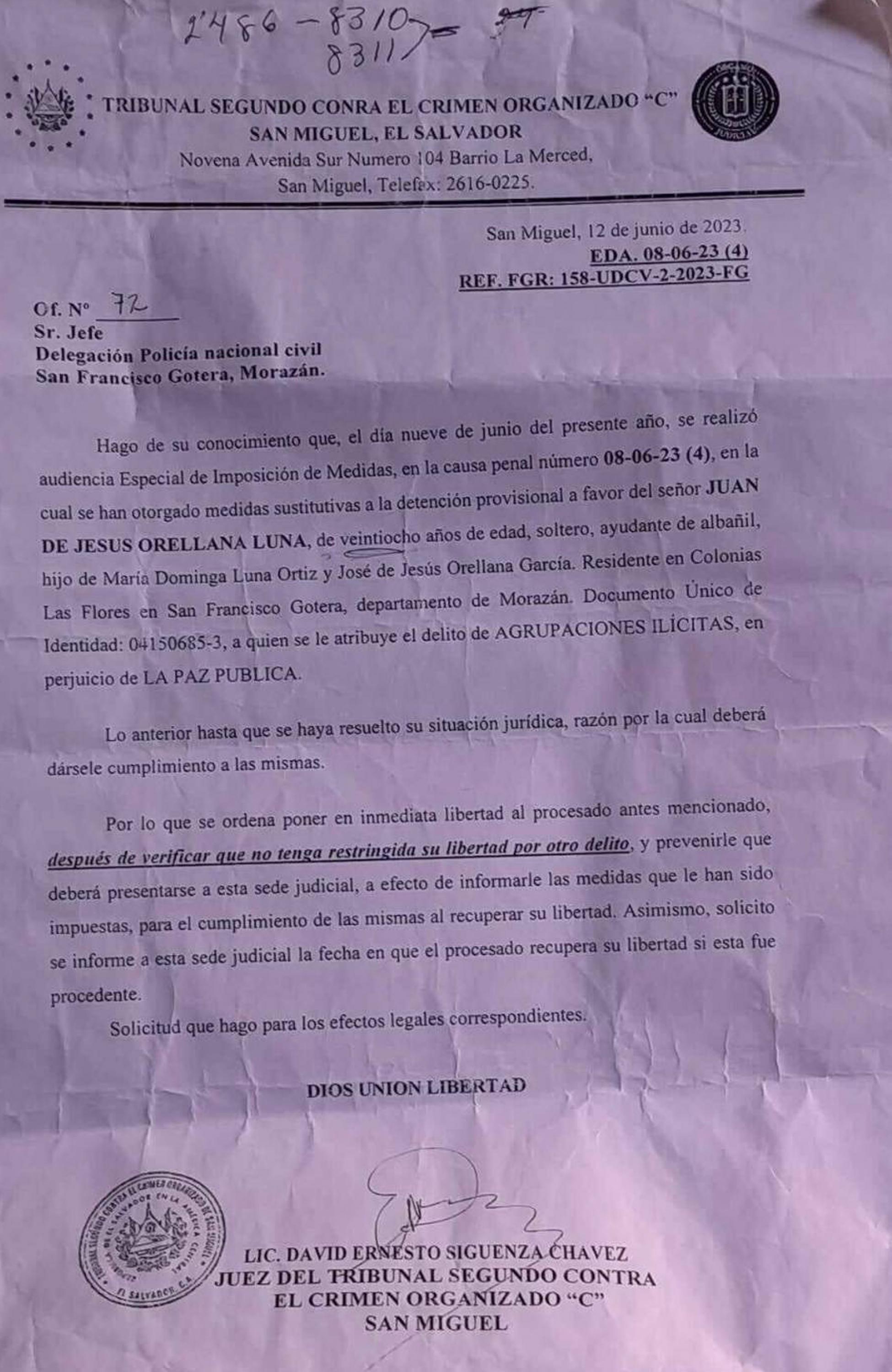 The Bureau of Prisons failed to comply with the release order granted to Juan de Jesús Orellana Luna, a 28-year-old bricklayer’s assistant who died in state custody on August 25, 2023. Photo courtesy of Movement of Victims of the State of Exception (MOVIR).