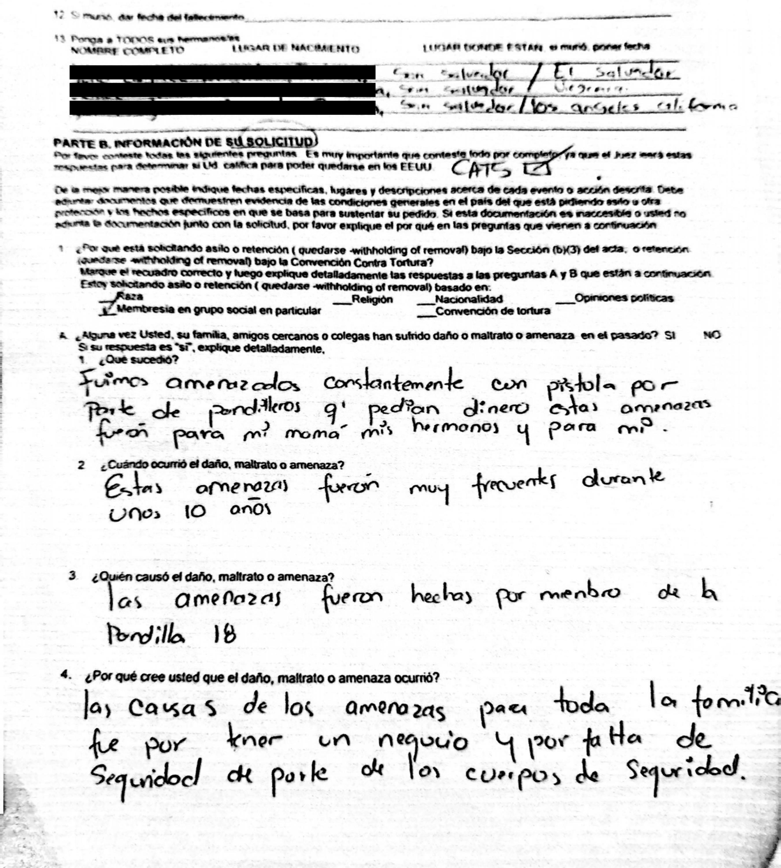 En los documentos de asilo político, el Señor Orellana aparece mencionado como parte de la familia que sufrió amenazas de las pandillas.