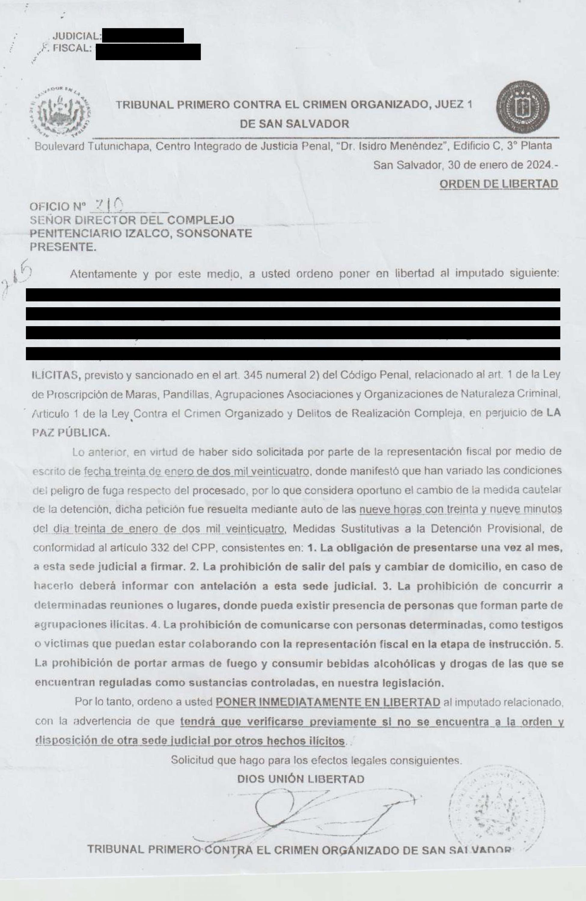 La Dirección General de Centros Penales demoró 37 días en cumplir con la orden de libertad. La tardanza no tiene justificación legal.