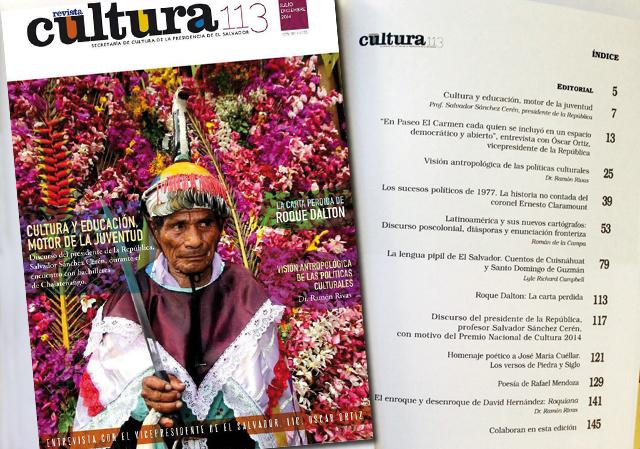 Portada e índice de la revista Cultura 113, la segunda edición bajo la nueva línea editorial mantiene la presencia del presidente de la república y el secretario de cultura, y se suma el vicepresidente de la república. También el asesor principal del despacho del secretario figura como lectura recomendada de su jefe.