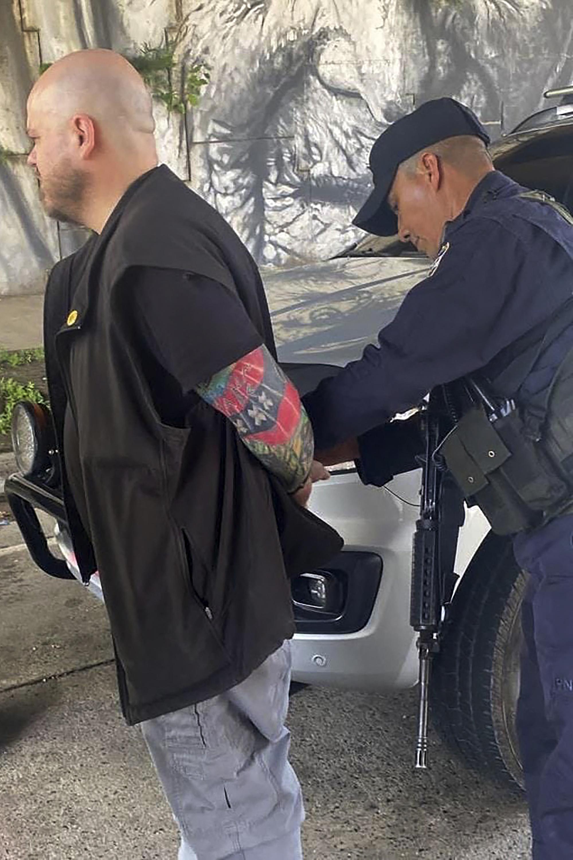 Alejandro Muyshondt was arrested at a police checkpoint that was installed at the entrance to the municipality of Santa Tecla on Aug. 9, 2023.