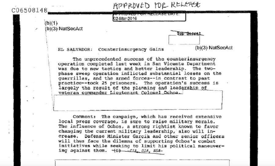 Extracto del cable C06508148 desclasficado por la CIA. Tomado del informe en línea del Centro de Derechos Humanos de la Universidad de Washington. 