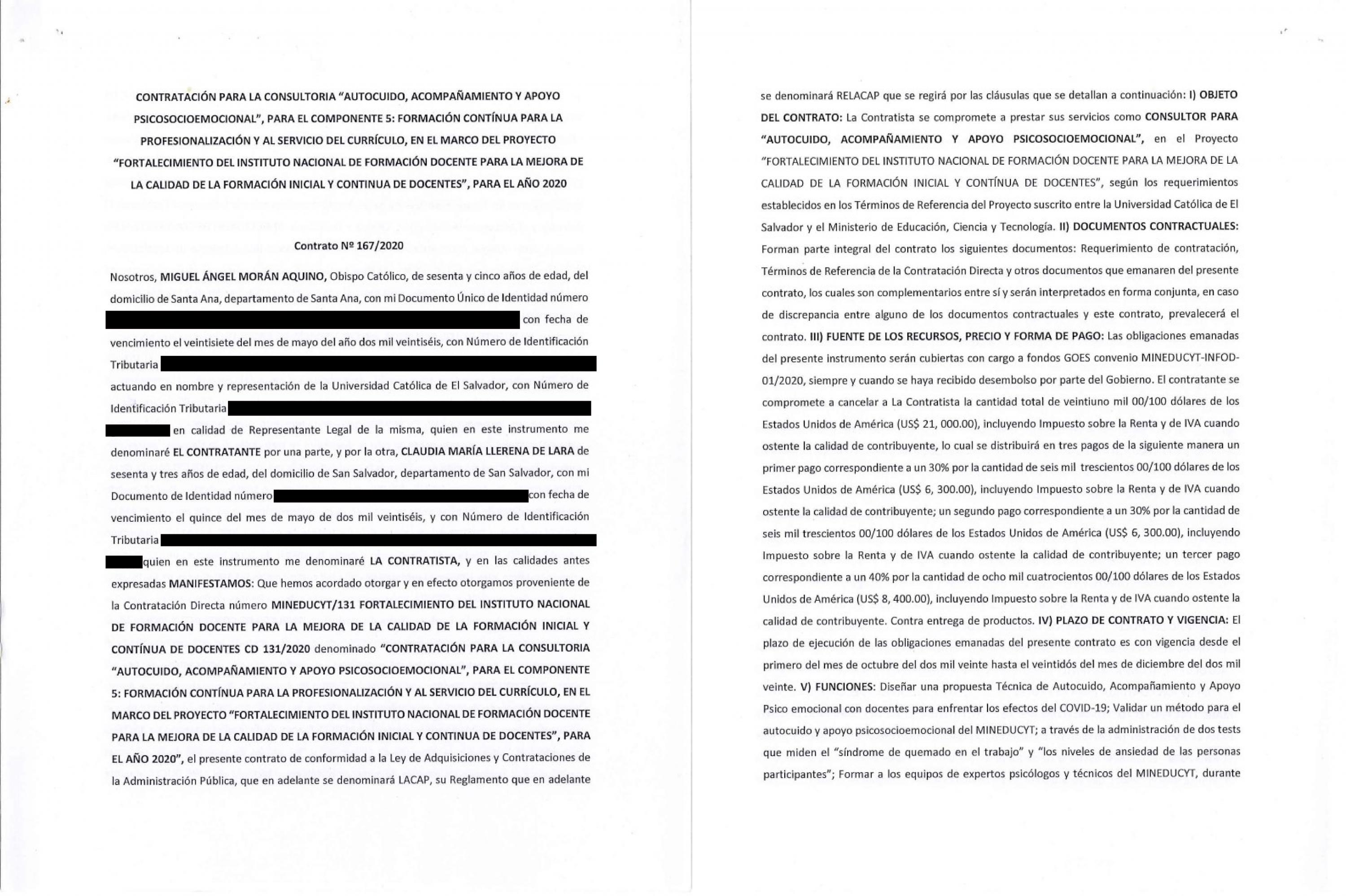 El primer contrato fue por $21,000 para una consultoría en “autocuidado, acompañamiento y apoyo psicoemocional”. Fotografía, Archivo El Faro.