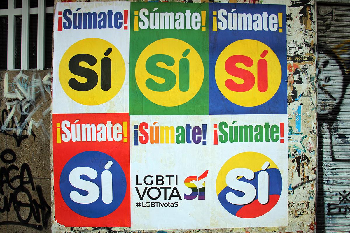Una valla por el SÍ permanece en una pared en una de las calles de Bogotá. En Colombia, uno de los promotores del NO contó a un medio de comunicación que la estrategia de la campaña para movilizar a la gente en contra del acuerdo de paz fue la 