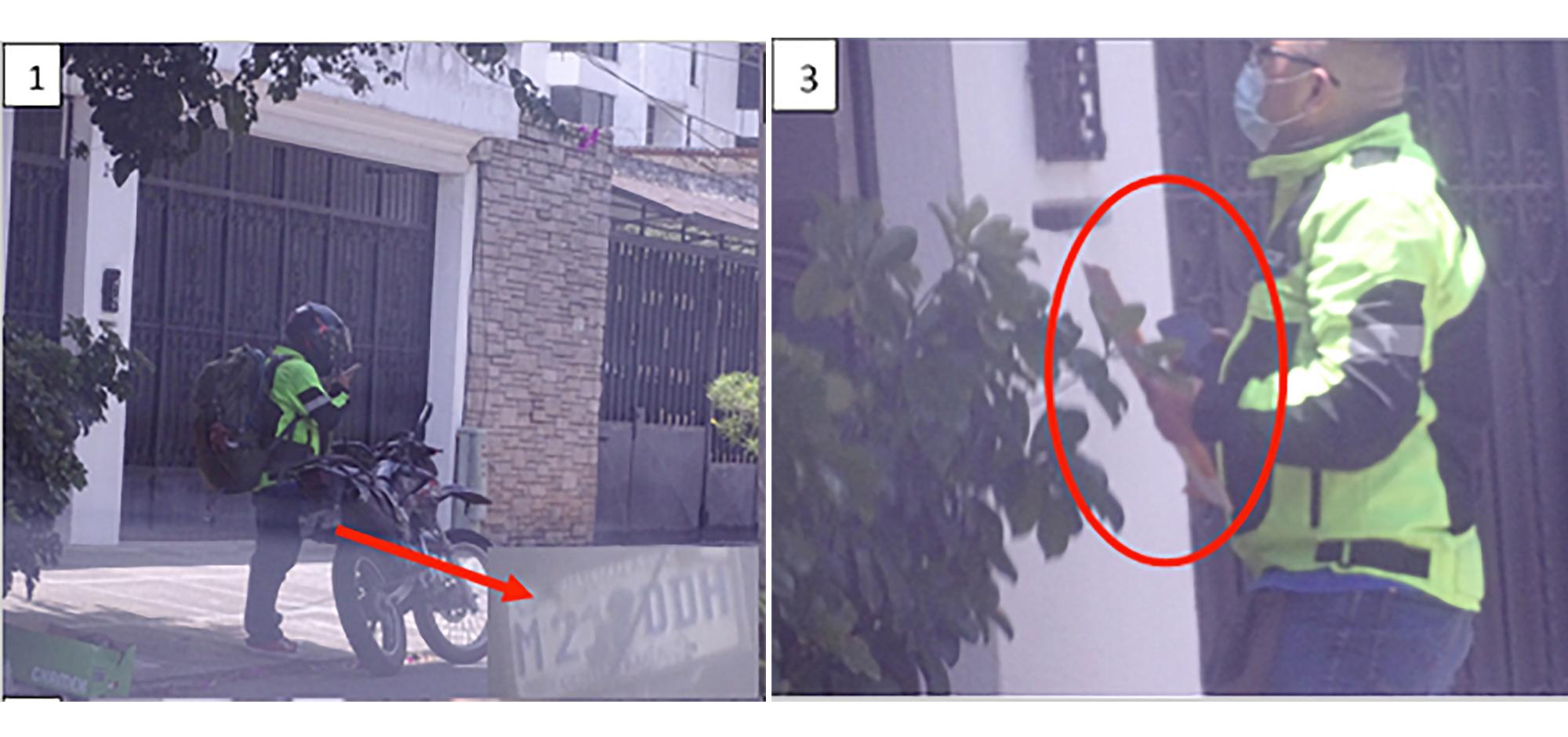 Images taken from a police report on surveillance conducted in July 2021 that documented the delivery of money from construction magnate Alejandro Matheu Escamilla to the former Communications Minister Alejandro Sinibaldi. Photo: El Faro