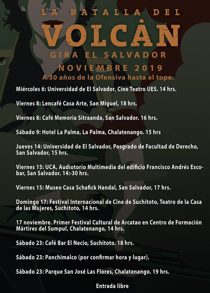 Cartelera de La batalla del volcán para noviembre de 2019. 