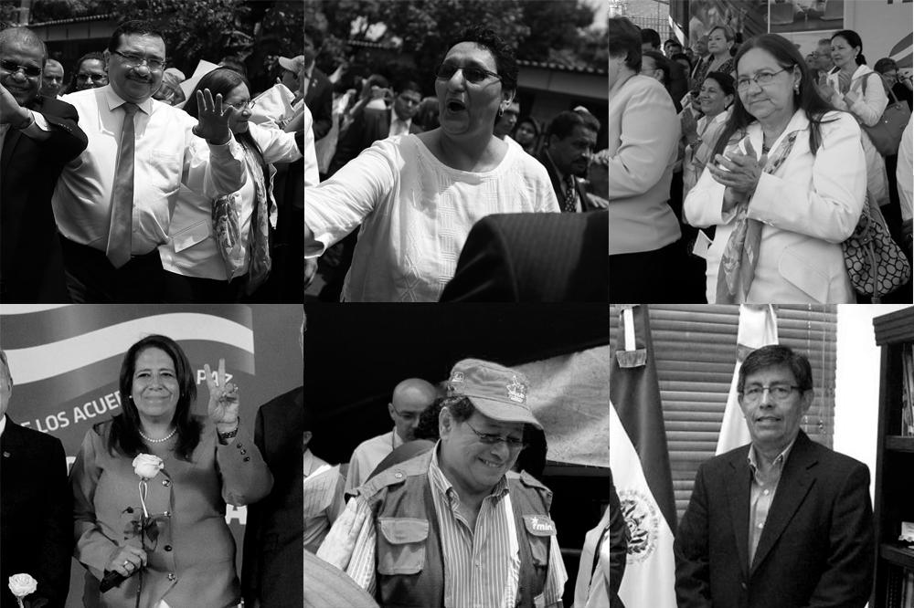 De izquierda a derecha. Medardo González, Lorena Peña, Norma Guevara, Nidia Díaz, José Luis Merino y Rolando Mata. Montaje: El Faro / Presidencia. 