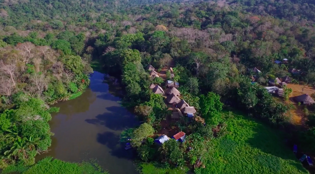 Aerial view of the communities of San Antonio Wounaan, Ella Puru, and Katuma. | Manglar Films