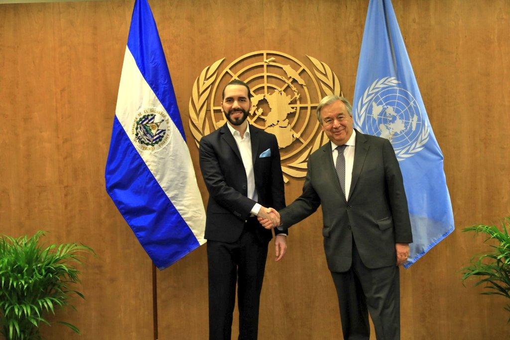 El presidente Nayib Bukele se reunió con el Secretario General de Naciones Unidas, Antonio Guterres, el 25 de septiembre de 2019, durante la Asamblea General de la ONU. Foto, cortesía Presidencia de la República.