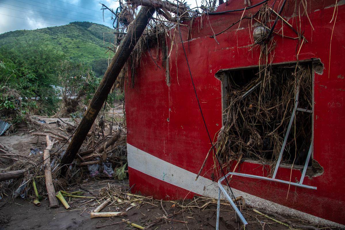 A destroyed home on the banks of the Chemelecon river. In the aftermath of Hurricane Eta flooding and mudslides have left hundres of thousands homeless.