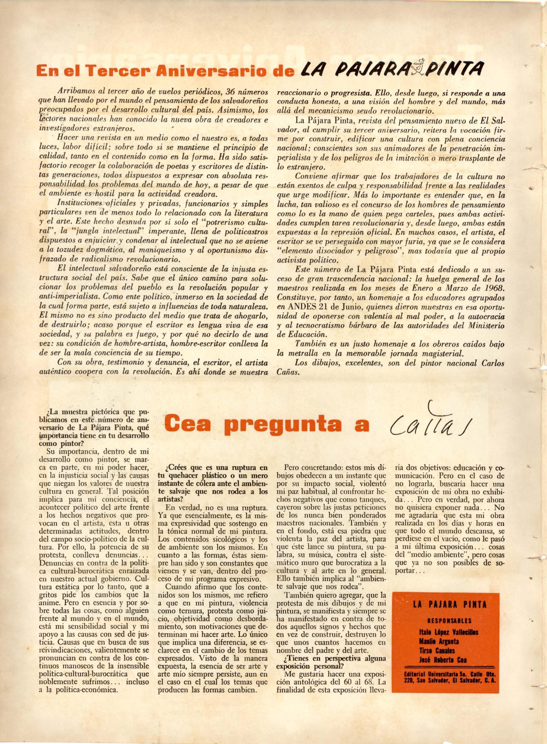 Este editorial, publicado en diciembre de 1968, marcó hito en la radicalización de los intelectuales salvadoreños.