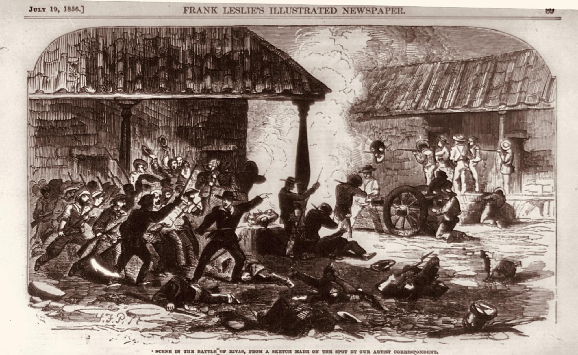 Durante la última batalla importante de las tropas centroamericanas contra el filibustero William Walker, en 1856, las tropas de Gerardo Barrios se contagiaron de cólera en Nicaragua. Fuente: Frank Leslie