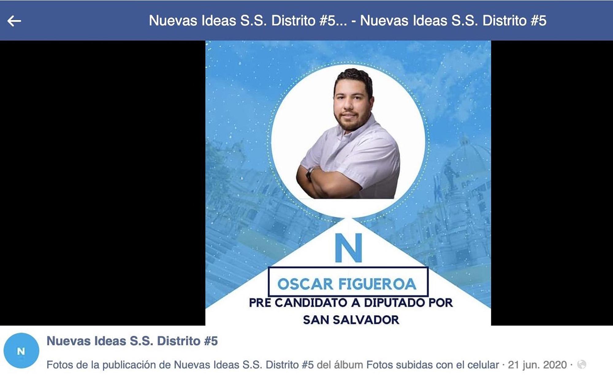 Óscar Figueroa fue precandidato a diputado por Nuevas Ideas, pero no resultó electó en las internas virtuales de julio de 2020. Foto cortesía de Nuevas Ideas.