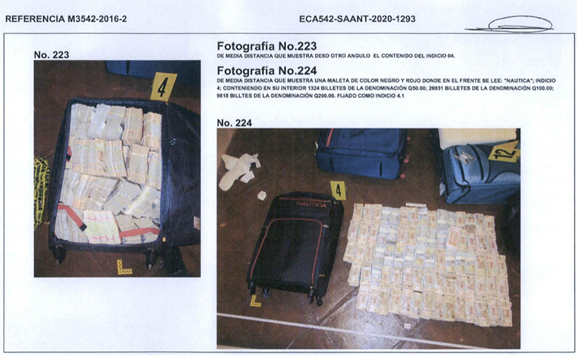 Page of the report by the Public Prosecutor's Office after conducting its October 2020 raid on a home in Antigua Guatemala. During the operation, prosecutors found 22 suitcases of cash totaling more than $16 million USD. Photo: El Faro