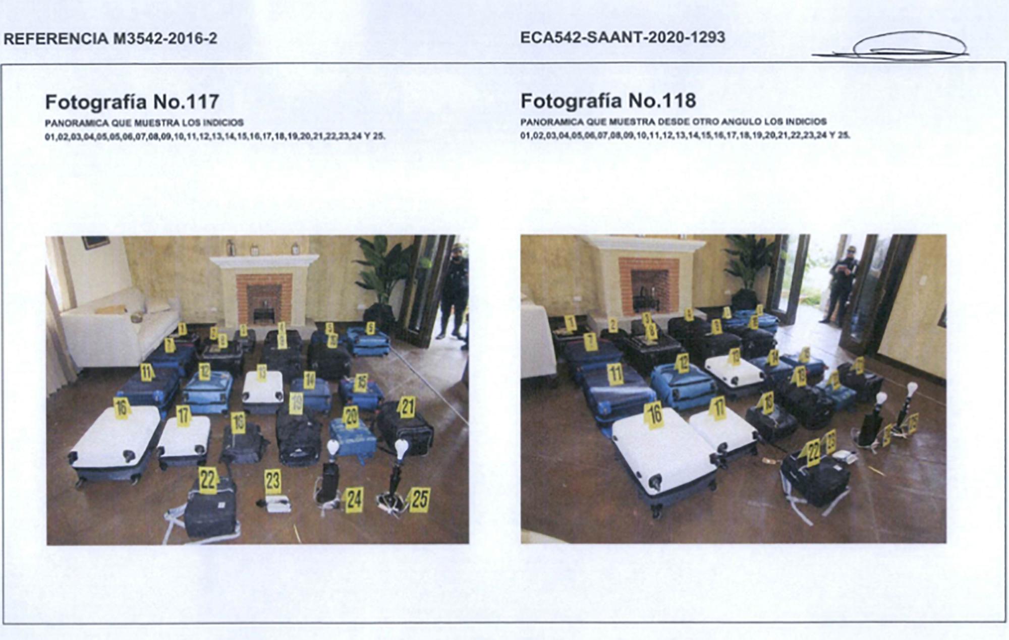 Page of the report by the Public Prosecutor's Office after conducting its October 2020 raid on a home in Antigua Guatemala. During the operation, prosecutors found 22 suitcases of cash totaling more than $16 million USD. Photo: El Faro