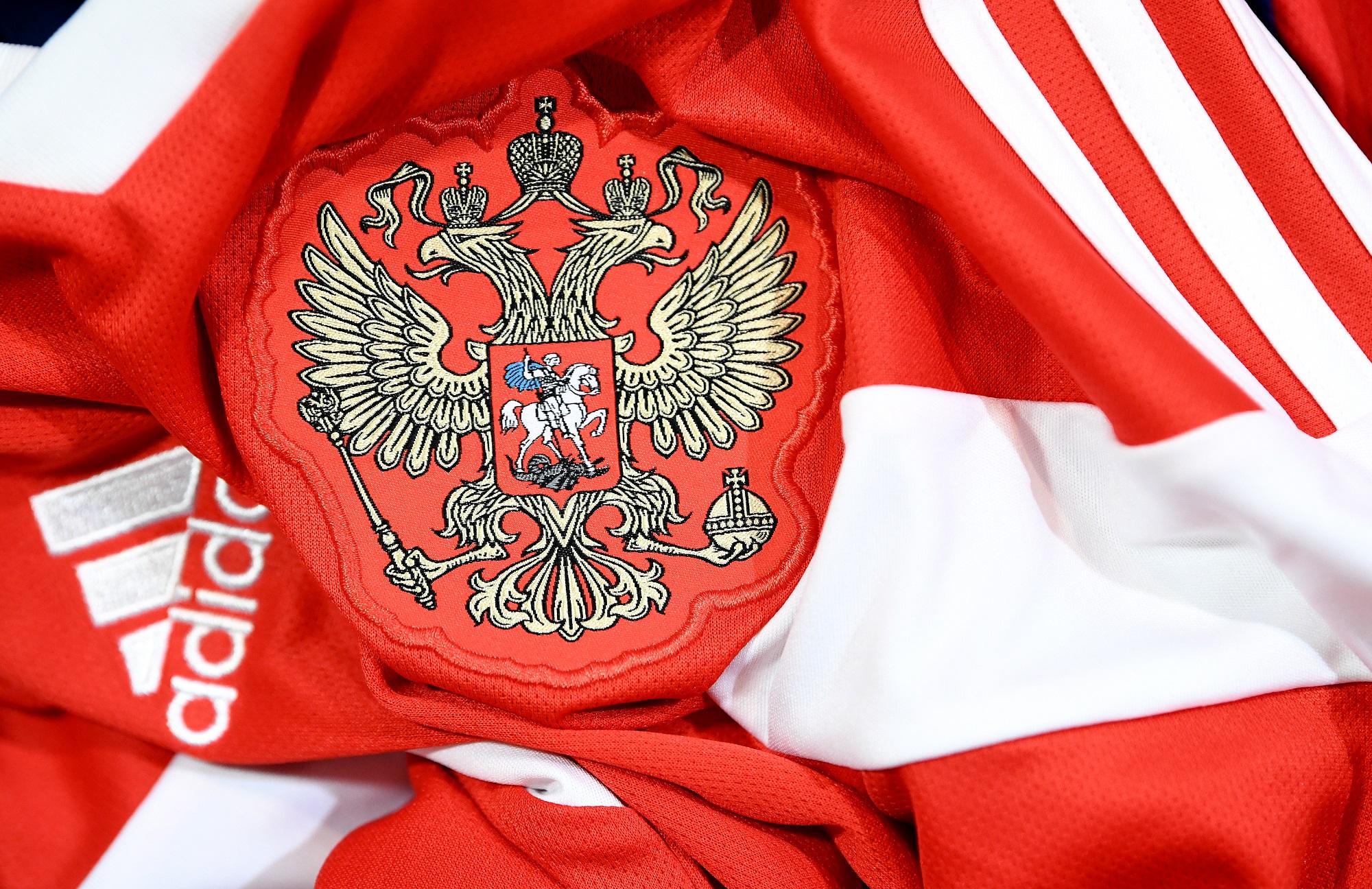 Escudo de la camisola oficial de la selección rusa de fútbol. Foto Franck Fife (AFP).