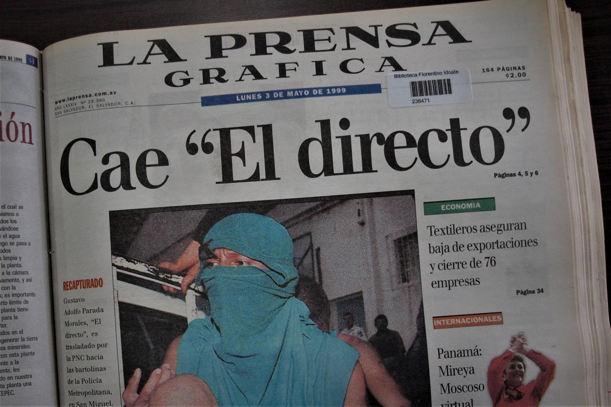 Portada del lunes 3 de mayo del periódico La Prensa Gráfica, en la que se consignó que un día antes había sido recapturado tras haberse fugado. Foto Roberto Valencia (El Faro).